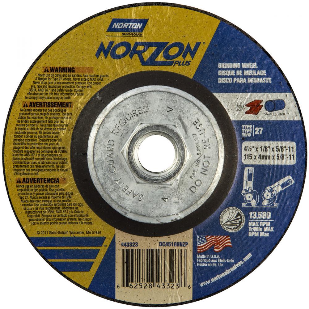 4-1/2in.X1/8in.X5/8in.-11 Type 27 Grinding Wheel (10/CA)