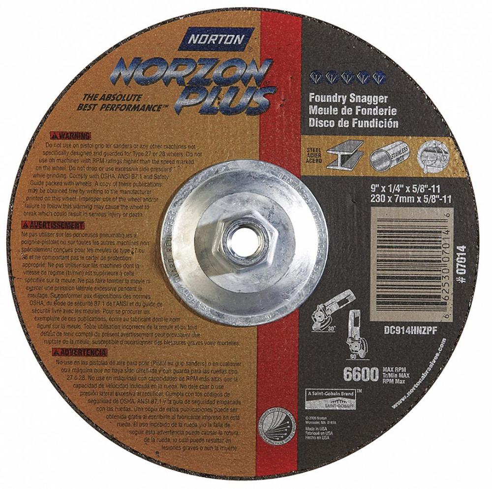 9in.X1/4in.X5/8in.-11 Norzon Plus Foundry Grinding Wheel (10/BX)