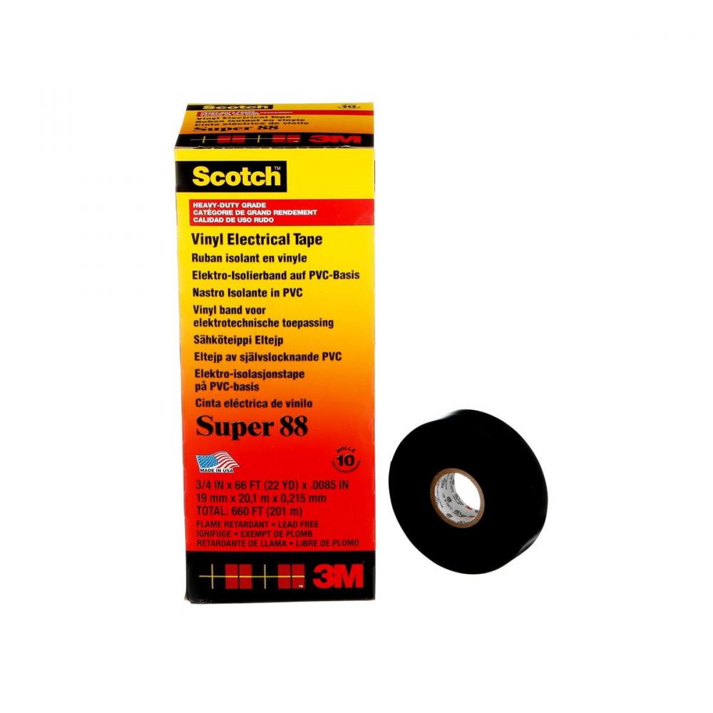 ScotchÂ® Vinyl Electrical Tape Super 88, Black, Heavy Duty, 8.5 mil (0.22 mm), 3/