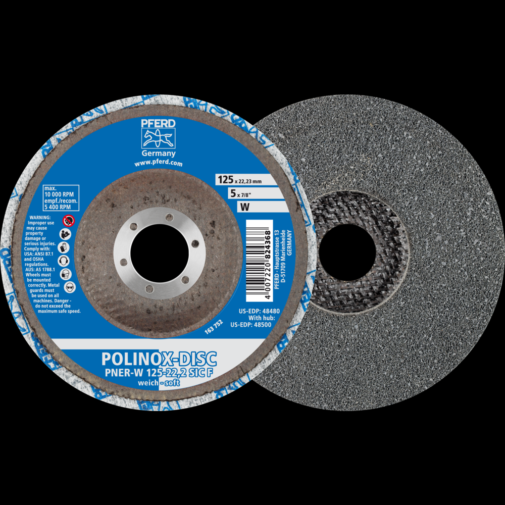 PFERD POLINOX® Unitized Disc, 5&#34; x 1/2 x 7/8, T27, Fine, Soft, 2SF,Silicon carbide