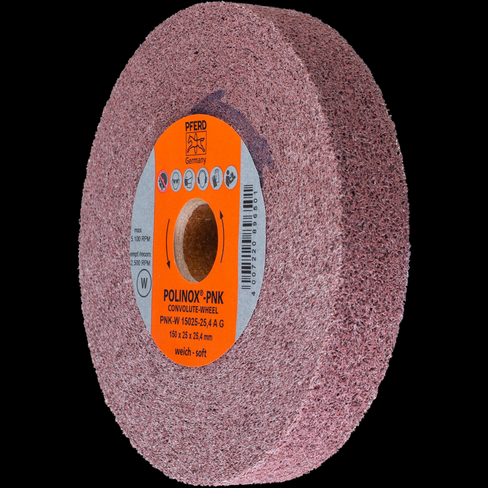 PFERD POLINOX® Convolute Wheel, 6&#34; x 1 x 1, Coarse, Soft, 5AM, Aluminum oxide