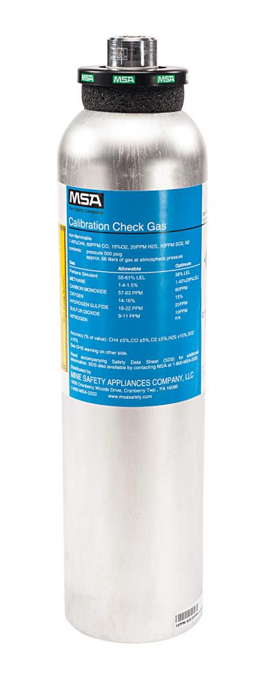 Calibration Cylinder, Gas, 58 L RP, (CH4)-1.45%, (O2)-15%, (CO) 60 PPM, (H2S)-20